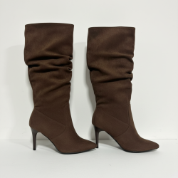 Women's Winter Brown Faux Suede Pointed Toe Pleated Knee High Stiletto Boots Par