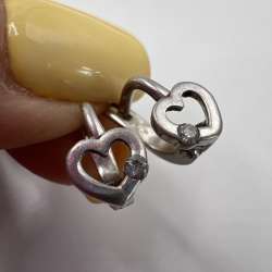 Beautiful Vintage 925 Sterling Silver Earrings Heart Shaped Zircon Stone