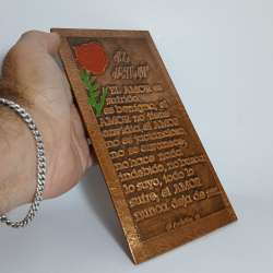 Hand-Painted Spanish Love Plaque Embossed Copper Red Rose Brass Vintage Wall Art