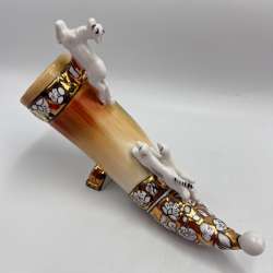 Antique Porcelain Hunting Horn Figurine With Original Stamp Vintage Art