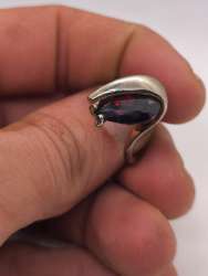 Brass Ring with Deep Red Stone – Artistic Vintage Design – Size 6