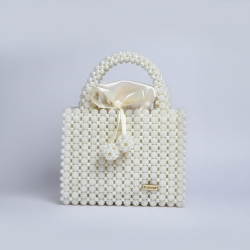 Handmade Pearl Beaded Handbag Elegant Bridal Wedding Evening Clutch Purse White