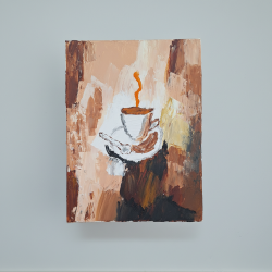 Oii Paintel Palette Knife Oil Painting Coffee Cup Abstract Wall Art Kitchen Decor