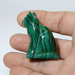Vintage Natural Malachite Cat Figurine Hand-Carved Green Gemstone 46g Healing