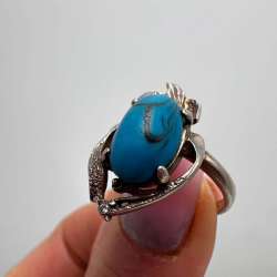 Vintage Ring Sterling Silver 925 Stone Turquoise Jewelry Women's Beautiful S 8US