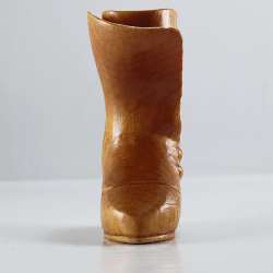 Signed Wood Carving Victorian Button Boot Miniature Sculpture by J.Rinbo Vintage