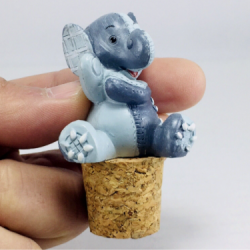 Hand Painted Blue Elephant Bottle Stopper Resin Cork Barware Rare 3