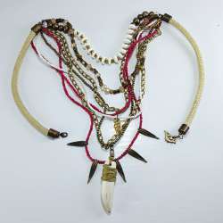 Boho Tribal Necklace Multi Strand Feather Claw Pendant Mali Handmade Fashion 95g
