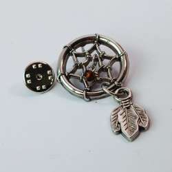 Ganz Dream Catcher Lapel Pin Silver Tone Feather Charm Brown Bead Native Style