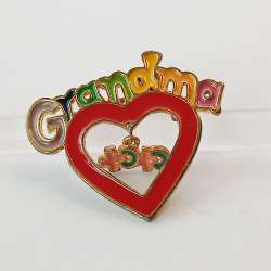 Vintage Danbury Mint Grandma Brooch Red Heart XOXO Dangles Enamel Colors Signed