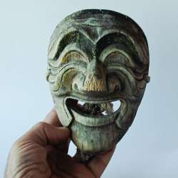 Primitive Hand Carved Wooden Mask Aged Ritual Face Ethnic Patina Wall Art