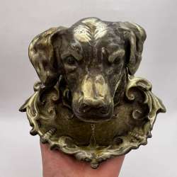 Heavy Vintage Brass Dog Head Ashtray Sculptural Hound Figurine Ash Tray Collecto