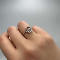 Vintage 925 Sterling Silver Double Heart Ring with Sparkling Stones