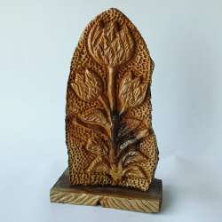 Hand-Carved Olive Wood Sculpture Lily Flower Relief Bethlehem Artisan Spiritual