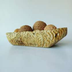 Vintage Olive Wood Centerpiece Sculpture Symbolic Boat Carving Artisan Table Art