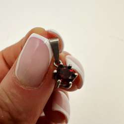 Vintage Sterling Silver 925 Natural Garnet Pendant Small Red Stone Charm Mrked.