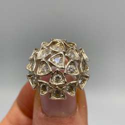 Vintage 925 Sterling Silver CZ Cluster Dome Ring Trilliant Cut Size 6.5 US