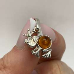Vintage 925 Sterling Silver Amber Frog Pendant Cute Animal Charm 1.5g
