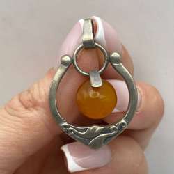 Vintage Soviet 875 Silver Natural Baltic Amber Pendant USSR Art Nouveau 5g