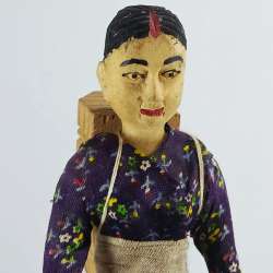 Sculpture Hand-Carved Asian Solid Wood Figurine Traditional Attire Sash Folk Art