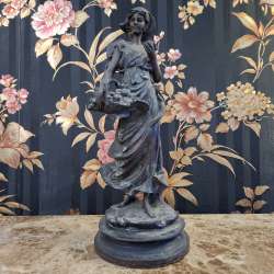 Art Deco Bronze Sculpture European Woman Figurine Details Work of Art