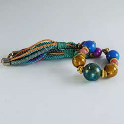 Boho Handmade Necklace Painted Wooden Beads & Multicolor Braided Cord Lobster