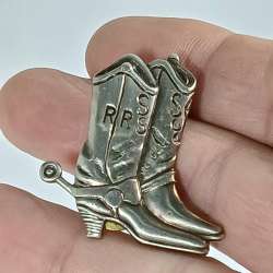 Rustic Texas Vintage Brooch Antique Silver Face-Bronze Base Western Collectible