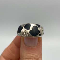 Vintage 925 Sterling Silver Enamel Ring Cubic Zirconia Size 8.5 us