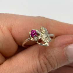 Vintage Soviet 875 Silver Ruby Ring USSR Women Size 7.25 US