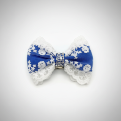 Elegant Royal Blue White Lace Floral Hair Bow Clip Rhinestone Women Girls Party