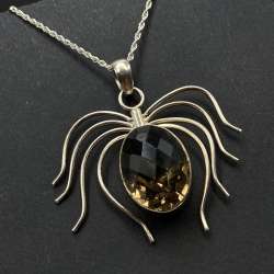 Vintage Sterling Silver 925 Spider Pendant Smoky Quartz 20.5g Statement Jewelry