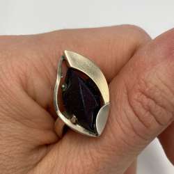 Vintage 875 Silver Aventurine Ring with 14k Gold Accent Size 8.25