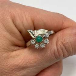 Vintage 925 Sterling Silver Chrysoprase Ring & Cubic Zirconia USSR  Size 10.25