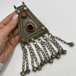 Massive Antique Yemenite Silver Coral Hand Made Women's Jewelry Pendant 120 gr