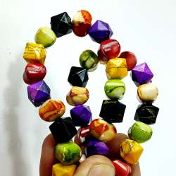 Vintage Art Deco Acrylic Necklace Colorful Mixed Marbled Cube Beads Statement