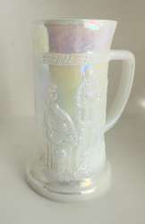 Vintage WHITE MILK GLASS Beer Mug Stein w/ Federal Men Bar Scene *Opalescent* 19