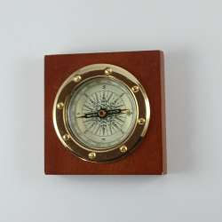 Symbol Exploration Nautical Gold Metal Compass Wooden Base Maritime Decorative
