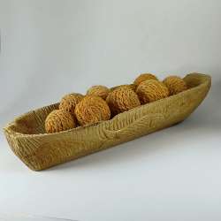 Handcrafted Olive Wood Bowl Centerpiece Fish Relief Carving Fiber Balls Bethlehe