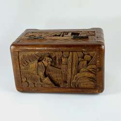 Rare Hand-Carved Wooden Keepsake Box Intricate Artisan Relief Vintage Decorative