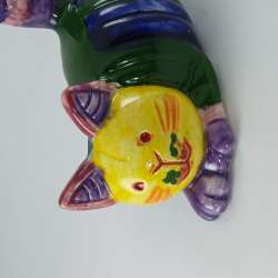 Whimsical Hand-Painted Porcelain Vintage Cat Artisan Figurine Unique Design Sign