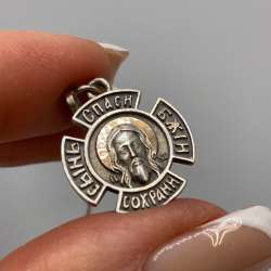 Vintage-925-Sterling-Silver-Jesus-Cross-Pendant-w-Gold-Accent-Religious