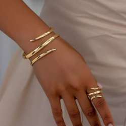 European And American Thick Bracelet And Ring Jewelry Set For Women Gold Color