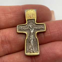 Vintage Orthodox Christian crucifix pendant 925 sterling silver gold plating