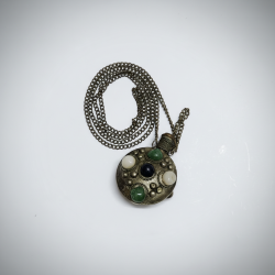 Antique Yemeni Silver Gemstone Perfume Scent Bottle Pendant Necklace Vintage Jew