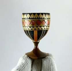 Handcrafted Olive Wood Reed Bamboo Décor Inlay Artisan Heritage Easter Goblet