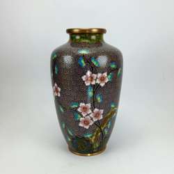 Handcrafted Cloisonné Vase Cherry Blossom Floral Art Enamel Vintage Oriental