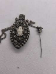 Vintage Metal Pendant Necklace – Mini Perfume Bottle / Kohl Container