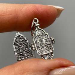 Vintage Style 925 Sterling Silver St. Nicholas Folding Locket Pendant Icon