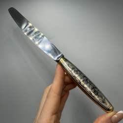 1967 Kubachi USSR Vintage Gilt Silver 875 Table Knife North Niello Marked & Tag