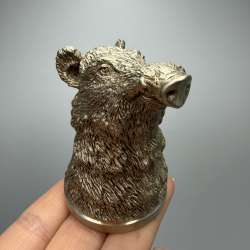 Vintage Metal Shot Glass Wild Boar Head Figurine Handcrafted Hunting Collectible